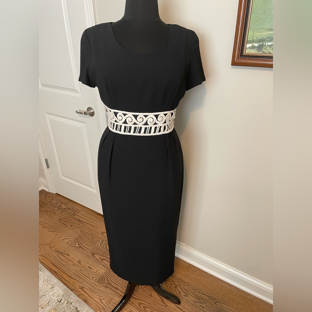 Stunning black dress with lace detail - lined Size 14